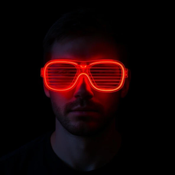 Kırmızı Led Işıklı Parti Gözlüğü - Neon Glow Şerit Gözlük 3 Modlu ürün görseli 1