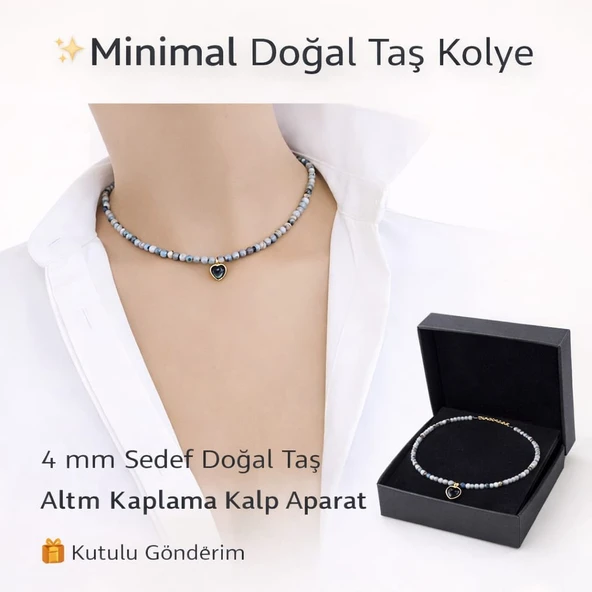 Sedef Doğal Taş Minimal Kalp Kolye ürün görseli 1