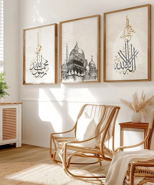 Cami Silüetli Hat Sanatı 3’lü Duvar Poster Seti - Resim 7