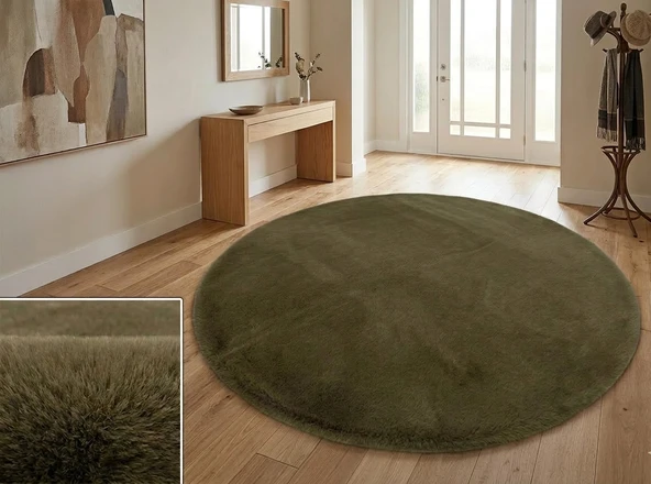 Carpet Dekor Peluş Yumuşak Dekoratif Halı Yuvarlak Kahverengi ürün görseli 1