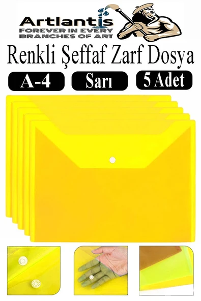 Sarı A4 Çıtçıtlı Dosya Şeffaf Renkli Zarf Dosya 5 Adet Çıt Çıtlı Dosya Su Geçirmez 100 Yaprak Kapasite ürün görseli 1