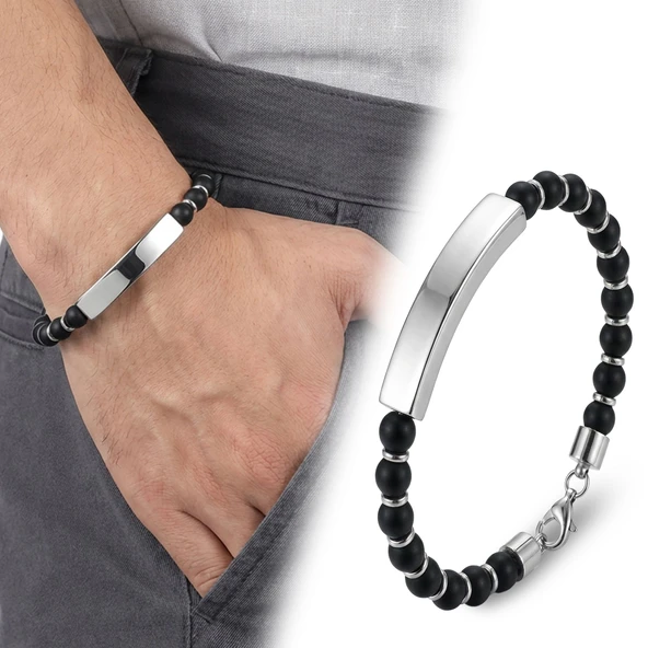 ? Premium Oniks Beyaz İsim Yazılabilir Ve Ayarlanabilir Çelik Zincir Bileklik 31832B29D1 - 23 cm ürün görseli 1