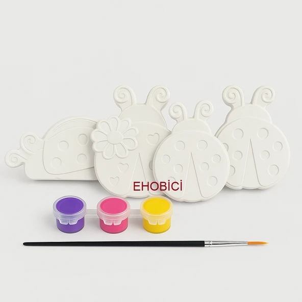 Ehobici Taş Boyama Seti Uğur Böceği 3 Renk Akrilik Boya 5ml + Fırça ürün görseli 1