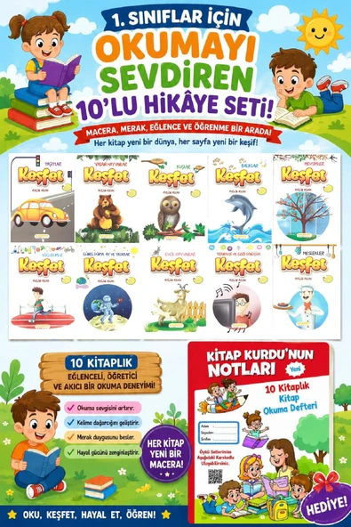 1 .Sınıf Öğrencileri İçin Zevkle Okuyacağı 10 lu Hikaye Seti - 6 (Kitap Okuma Not Defteri Hediyeli) ürün görseli 1