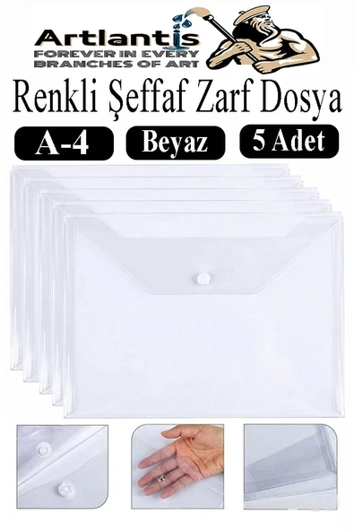 Beyaz A4 Çıtçıtlı Dosya Şeffaf Renkli Zarf Dosya 5 Adet Çıt Çıtlı Dosya Su Geçirmez 100 Yaprak Kapasite ürün görseli 1