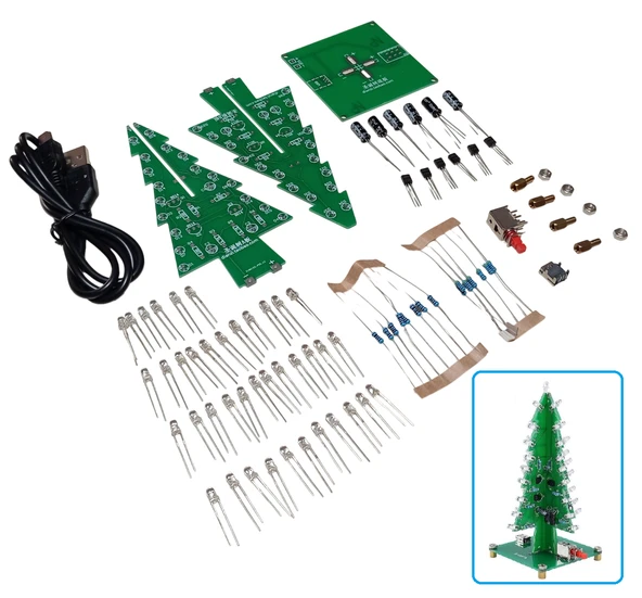 DC 5V Yanıp Sönen RGB Led 3D Noel Yılbaşı Çam Ağacı Kendin Yap Hobi Devresi DIY Lehimleme Kiti Demonte(Montesiz) ürün görseli 1
