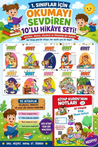 1 .Sınıf Öğrencileri İçin Zevkle Okuyacağı 10 lu Hikaye Seti (Kitap Okuma Not Defteri Hediyeli) ürün görseli 1
