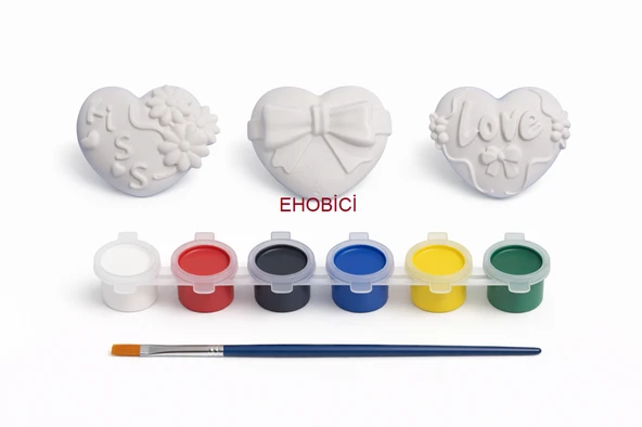 Ehobici Taş Boyama Seti Kalpler 6 Renk Akrilik Boya 5ml + Fırça ürün görseli 1