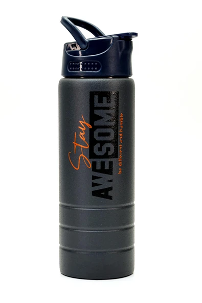Paslanmaz 304 Çelik Matara Pipetli Motivasyon Matarası Suluğu 304 Çelik Suluk Füme 750 ml 1156 ürün görseli 1