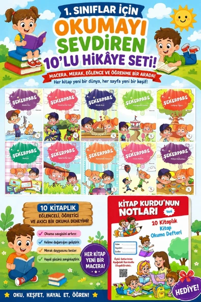 1 .Sınıf Öğrencileri İçin Zevkle Okuyacağı 10 lu Hikaye Seti - 7 (Kitap Okuma Not Defteri Hediyeli) ürün görseli 1