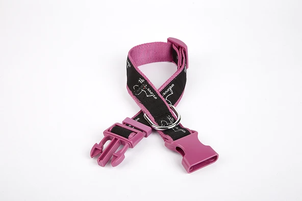 Köpek Desenli Dokuma Köpek Boyun Tasması 3 cm x 36-60 cm Mor ürün görseli 1
