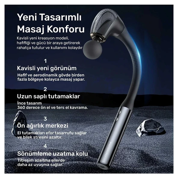 4 Başlıklı Uzun Saplı Ergonomik Profesyonel Sporcu Masaj Tabancası ürün görseli 1