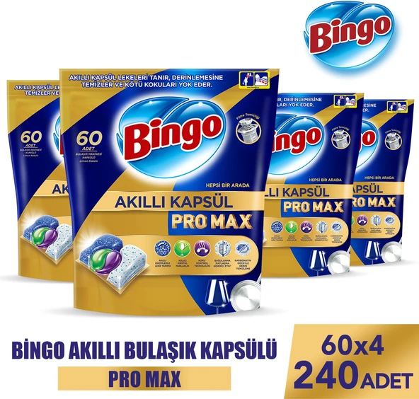 Bingo Akıllı Kapsül Pro Max Bulaşık Makinesi Deterjanı Tableti 240 Adet ürün görseli 1