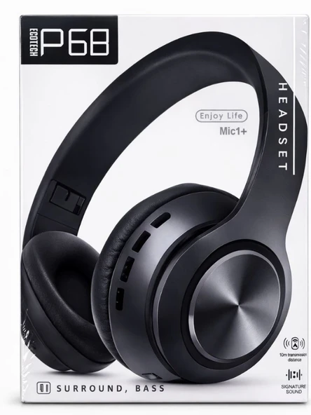 P68 Kablosuz Bluetooth Kulaklık Mikrofonlu, Bass Stereo Ses, TF Kart Destekli, 10 Saat Müzik Süresi ürün görseli 1
