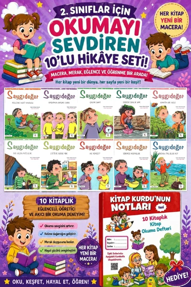 2 .Sınıf Öğrencileri İçin Zevkle Okuyacağı 10 lu Hikaye Seti - 3 (Kitap Okuma Not Defteri Hediyeli) ürün görseli 1