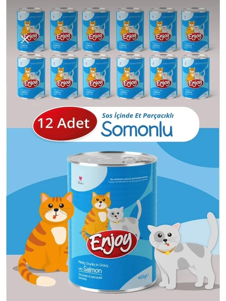 ENJOY KONSERVE SOS İÇİNDE ET PARÇACIKLI SOMONLU YETİŞKİN KEDİ MAMASI 400 G 12 ADET ürün görseli 1