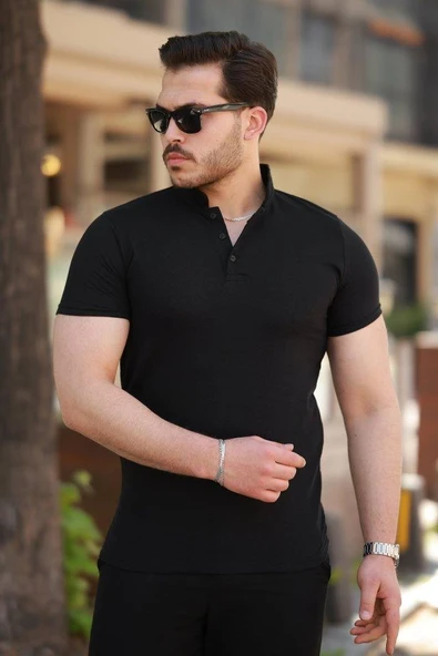 Erkek Hakim Yaka Dokuma Pamuklu Kumaş Kısa Kollu T-shirt ürün görseli 1