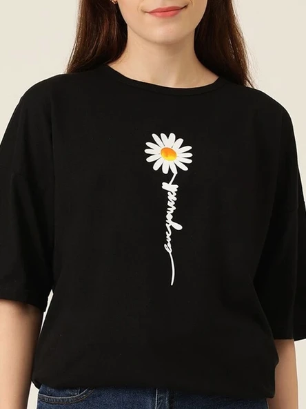 Baskılı T-shirt - Siyah - Resim 4