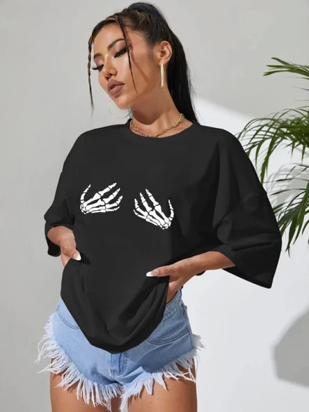 Baskılı T-shirt - Siyah - Resim 2