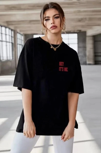 Unisex Baskılı Oversize T-Shirt - Siyah ürün görseli 1