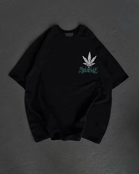 Unisex Bisiklet Yaka Baskılı Oversize T-Shirt - Siyah ürün görseli 1