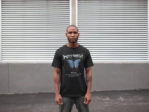 Unisex Bisiklet Yaka Baskılı Oversize T-Shirt - Siyah ürün görseli 1