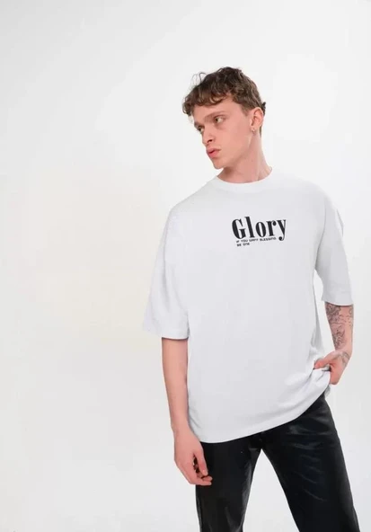 Unisex Bisiklet Yaka Baskılı Oversize T-Shirt - Siyah ürün görseli 1