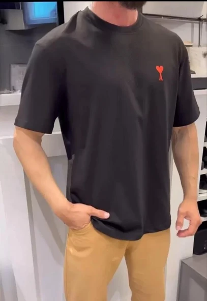 Unisex Bisiklet Yaka Baskılı Oversize T-Shirt - Siyah ürün görseli 1