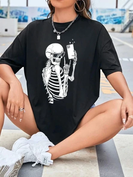 Baskılı T-shirt - Siyah - Resim 2