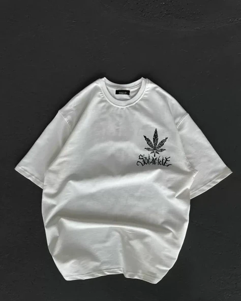 Unisex Bisiklet Yaka Baskılı Oversize T-Shirt - Beyaz ürün görseli 1