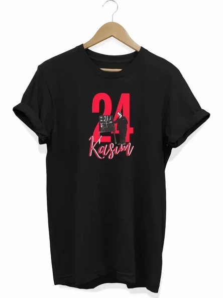 24 Kasım Öğretmenler Günü Baskılı Unisex T-shirt - Siyah ürün görseli 1
