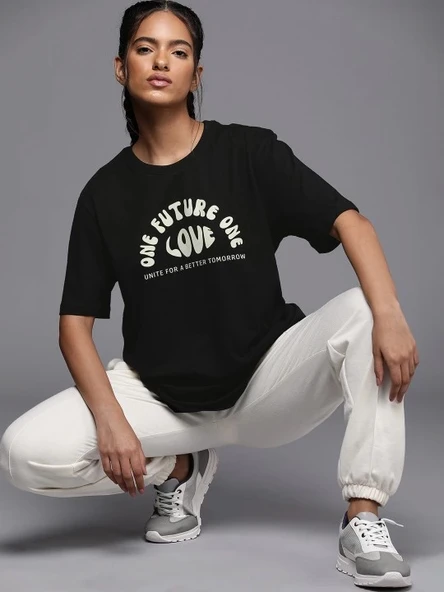 Baskılı Oversize T-shirt - Siyah - Resim 3