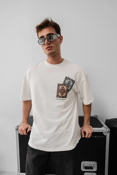 Erkek Baskılı Oversize T-shirt - Beyaz ürün görseli 1