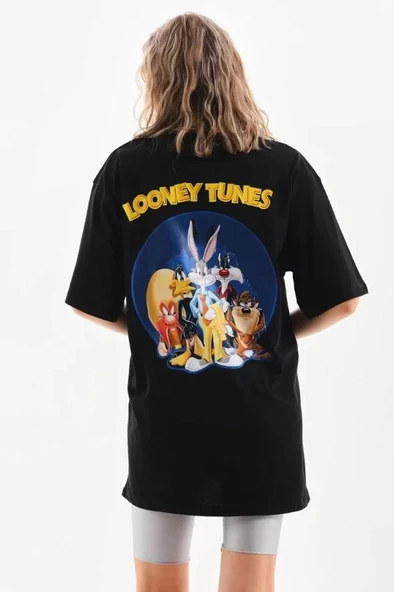 Unisex Baskılı Oversize T-Shirt - Siyah ürün görseli 1