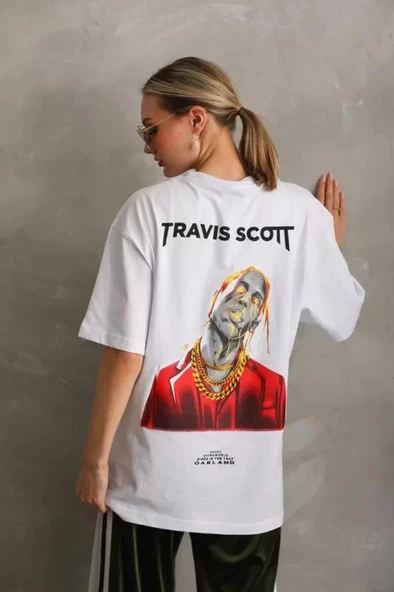 Unisex Baskılı Oversize T-Shirt - Beyaz ürün görseli 1