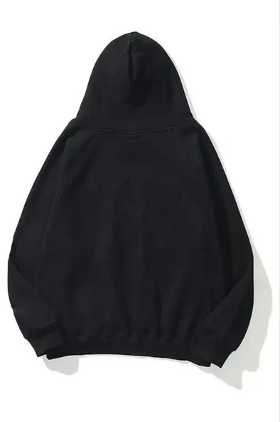 3 İplik Pamuklu Unisex Kapşonlu Sweetshirt - Siyah ürün görseli 1