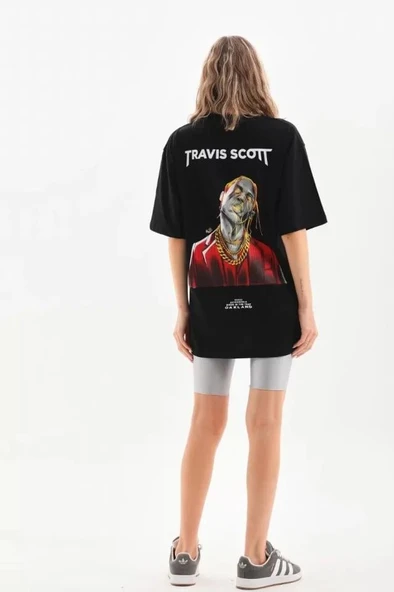 Unisex Baskılı Oversize T-Shirt - Siyah ürün görseli 1