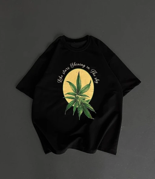 Ön Ve Arka Baskılı Oversize Bisiklet Yaka T-shirt- Siyah ürün görseli 1
