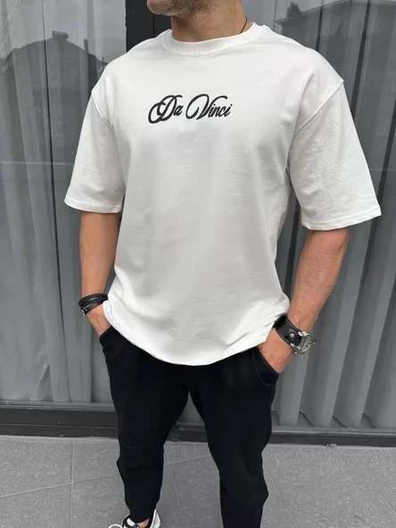 Unisex Baskılı Oversize T-Shirt - Beyaz ürün görseli 1