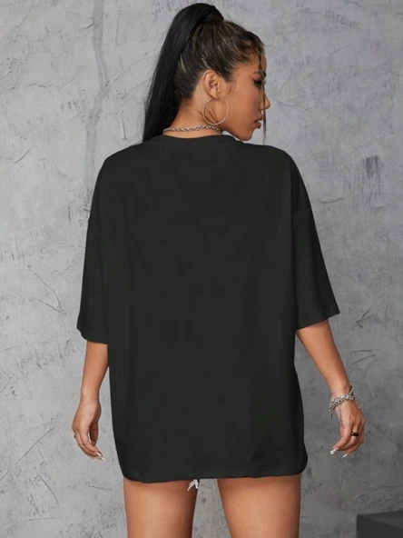 Baskılı Oversize T-shirt - Siyah - Resim 2