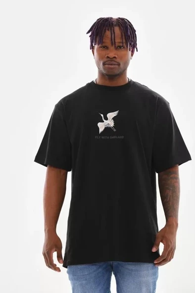Unisex Baskılı Oversize T-Shirt - Siyah ürün görseli 1