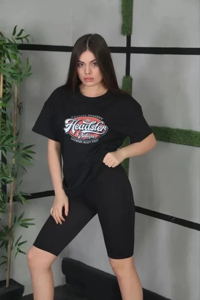 Unisex Baskılı Oversize T-Shirt - Siyah ürün görseli 1