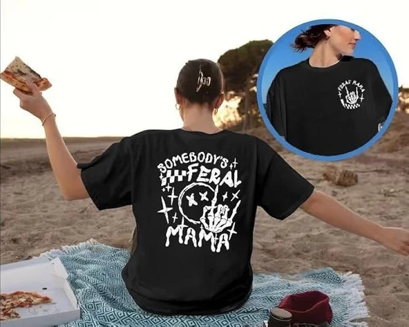 Bisiklet Yaka Baskılı T-shirt - Siyah ürün görseli 1