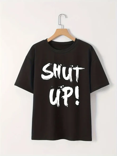 Baskılı Oversize Bisiklet Yaka T-shirt - Siyah ürün görseli 1