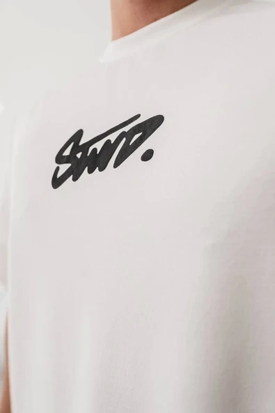 Erkek Baskılı Oversize T-shirt - Beyaz ürün görseli 1