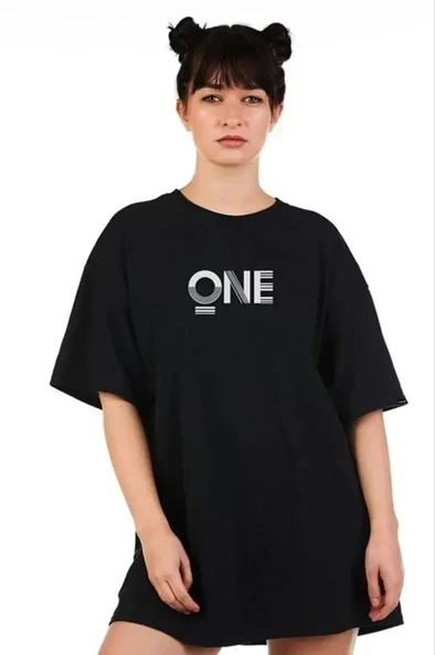 Unisex Baskılı Oversize T-Shirt - Siyah ürün görseli 1