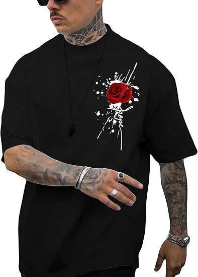 Erkek Bisiklet Yaka Kısa Kol Baskılı T-shirt - Siyah ürün görseli 1