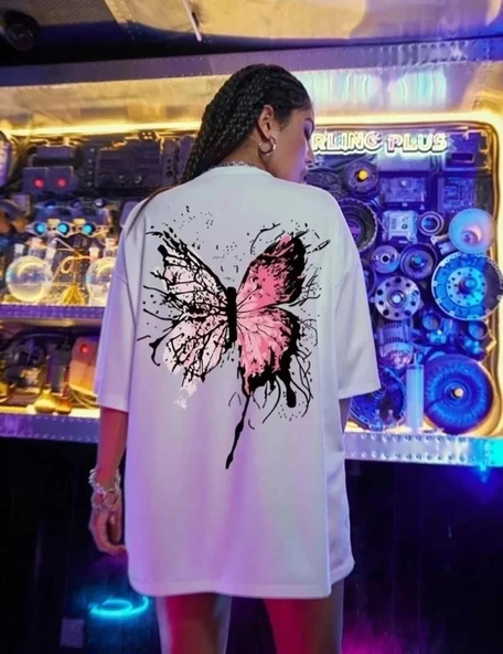 Unisex Baskılı Oversize T-Shirt - Beyaz ürün görseli 1