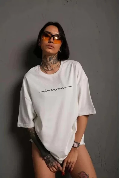 Unisex Bisiklet Yaka Baskılı T-Shirt - Beyaz ürün görseli 1
