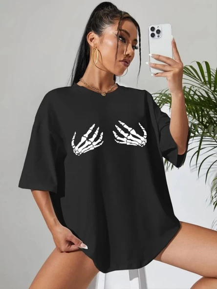 Baskılı T-shirt - Siyah - Resim 3